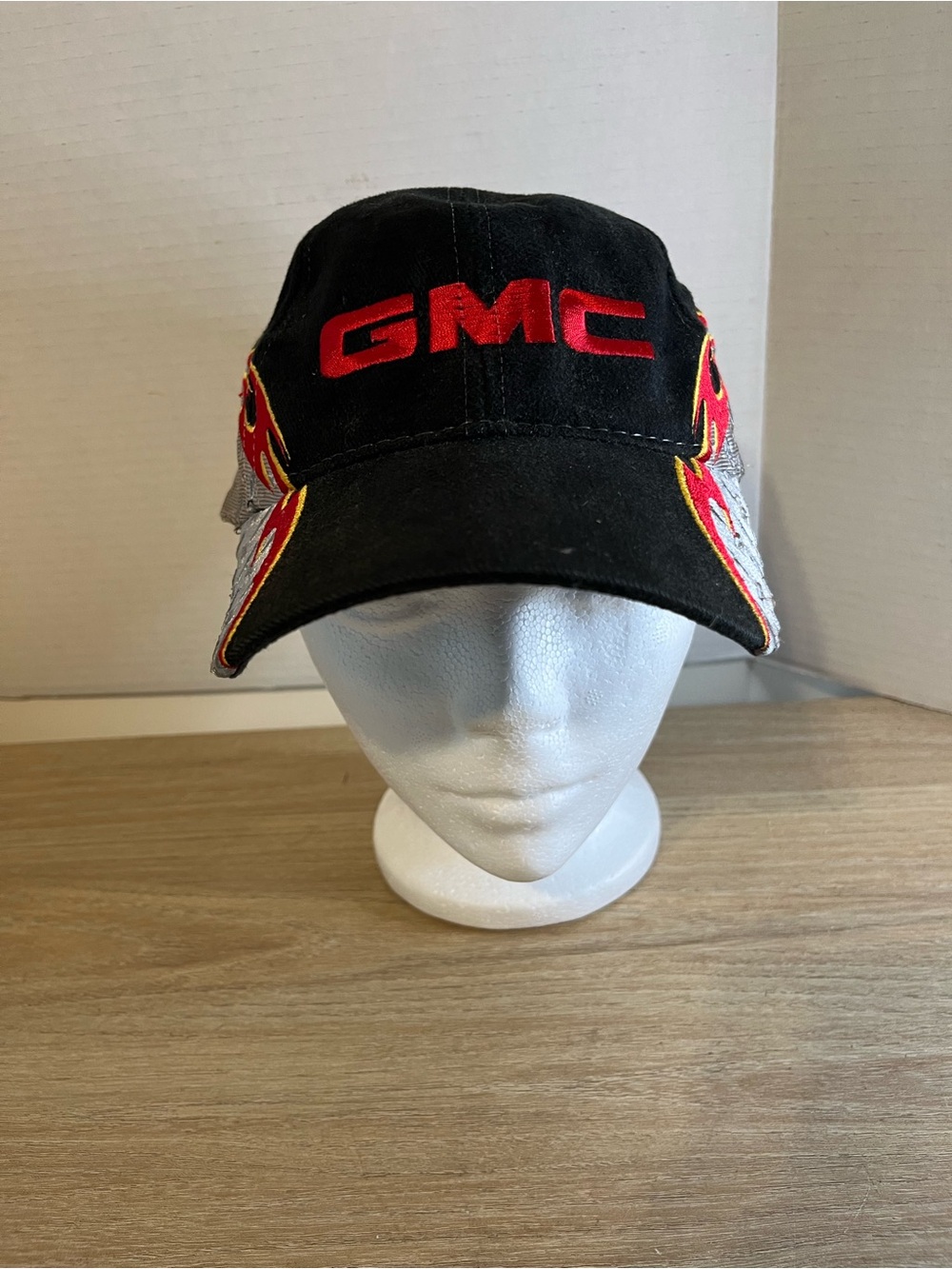GMC Black Baseball Hat with Red Logo and Flame Accent